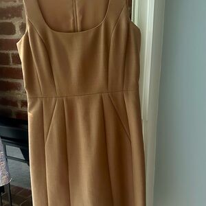 Tory Burch Tan Pleated Midi Sheath Dress